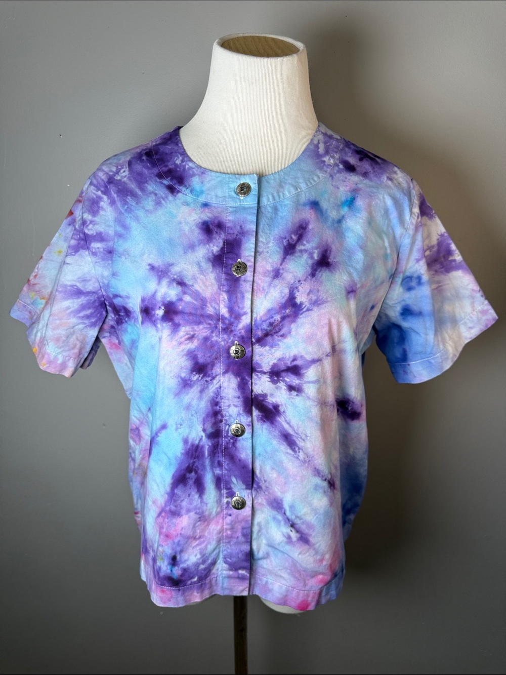 Tie-Dye Button Front women’s Top - Purple & Blue